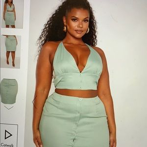 Plus sage green button midi skirt